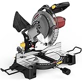 Marvtool 10-inch Compound Miter Saw, 5000RPM, 15 Amp, Single Bevel 0-45° with Extension Table, 36T Blade, Power Saw for Metal