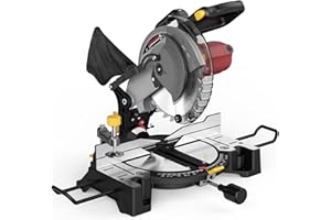 Marvtool 10-inch Compound Miter Saw, 5000RPM, 15 Amp, Single Bevel 0-45° with Extension Table, 36T Blade, Power Saw for Metal, Plastic, Wood, Laminates