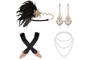 Cizoe 1920s Gatsby Accessories Set for Women Flapper Headband 20s Headpiece Necklace Gloves(ab2)