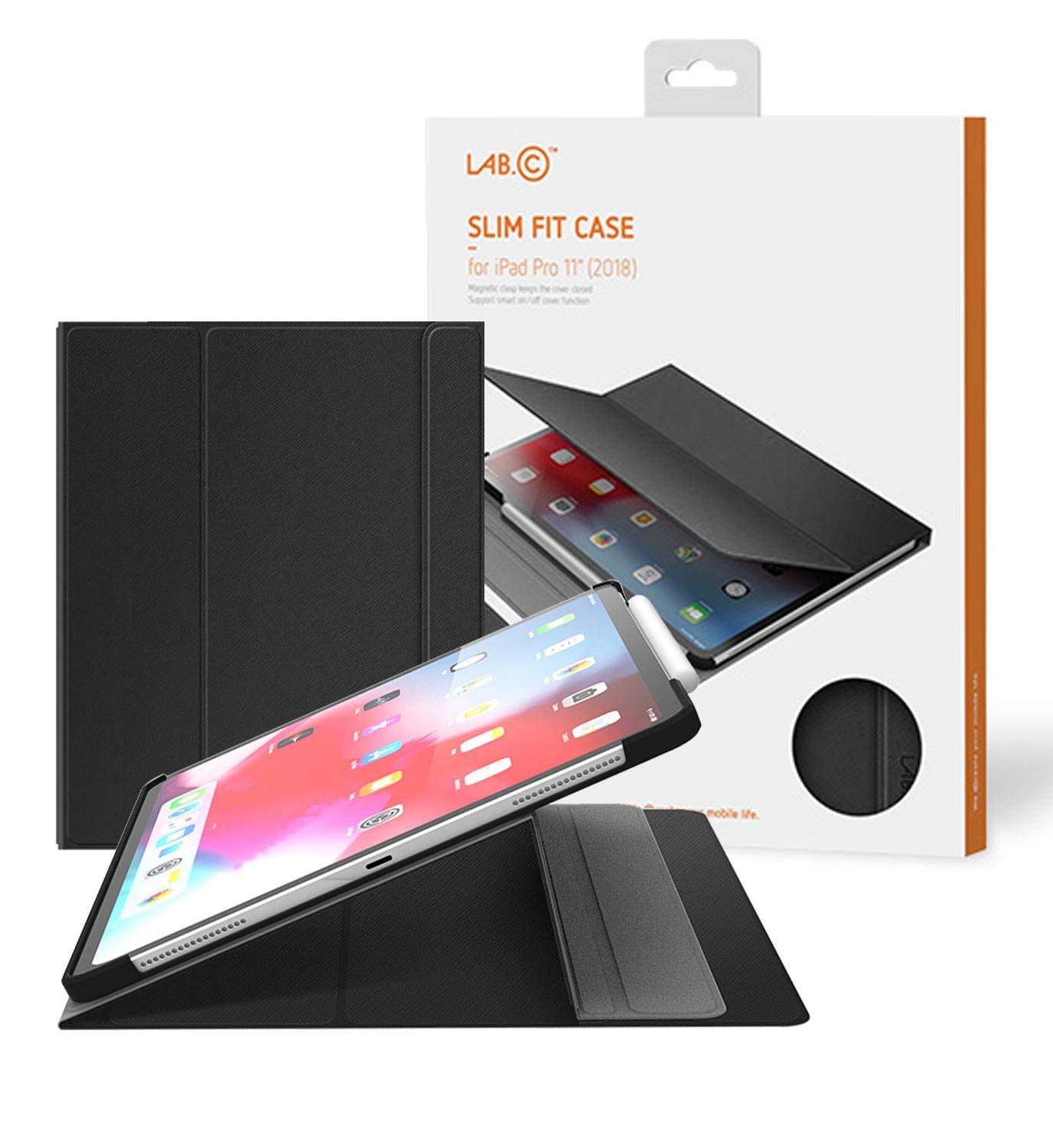 for Apple iPad Pro 11 2018 LAB.C Slim Fit Case Magnet Clasp with Smart On/Off Cover Function - Black