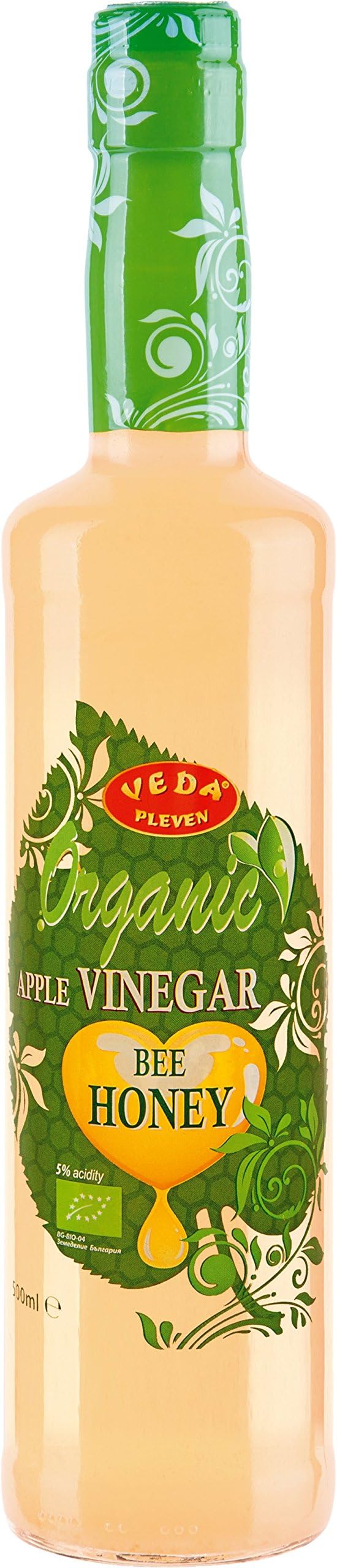 Organic Apple Cider Vinegar with Organic Bee Honey | With the Mother | Glass bottle - 500 ml | Non-GMO | Unfiltered | 5% Acidity |
