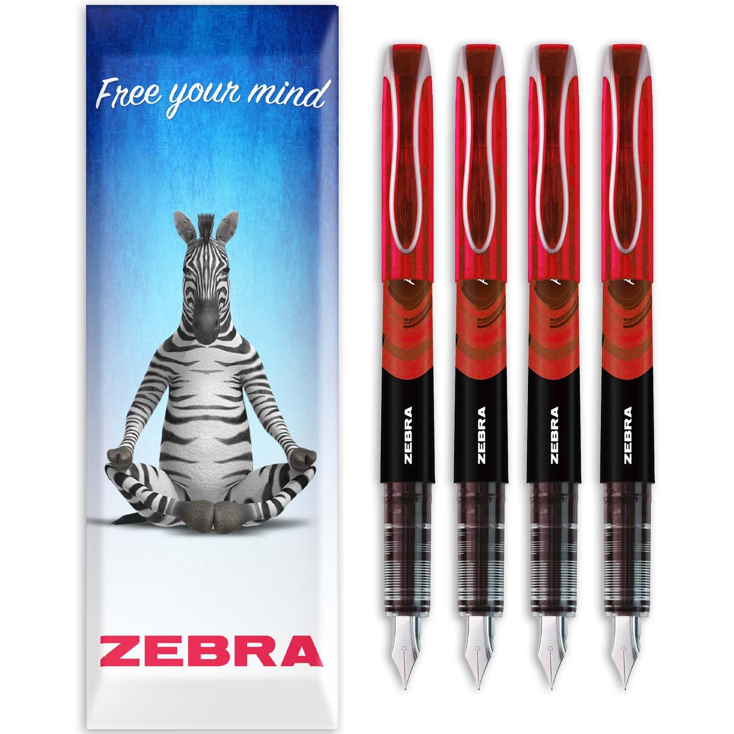 Zebra Fuente - Disposable Fountain Pen - 1.0mm Fine Nib 0.6mm Line Width - In Envelope Gift Packaging - Pack of 4 (Red) — image 1