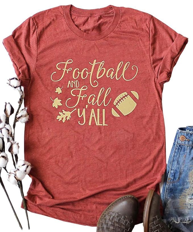 Buy BANGELY Football and Fall Y'all Cute T Shirt Football Graphic Tees