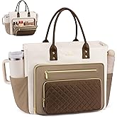 LOVEVOOK Teacher Tote Bag for Women Work, Laptop Bag With Large Cup Holder, Nurse Bags Professional Briefcase Business Computer Purses Handbag Gifts,Khaki-Beige-Coffee,15.6 Inch