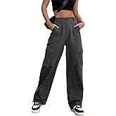 ZMPSIISA Women High Waisted Cargo Pants Wide Leg Casual Pants 6 Pockets Combat Military Trousers