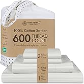 Threadmill 100% Cotton Sheets for Queen Size Bed - 600 Thread Count Queen Bed Sheets Set with 16” Deep Pocket - Damask Stripe Sateen Weave 4-Piece Bedding Set with Cooling Effect, Light Grey