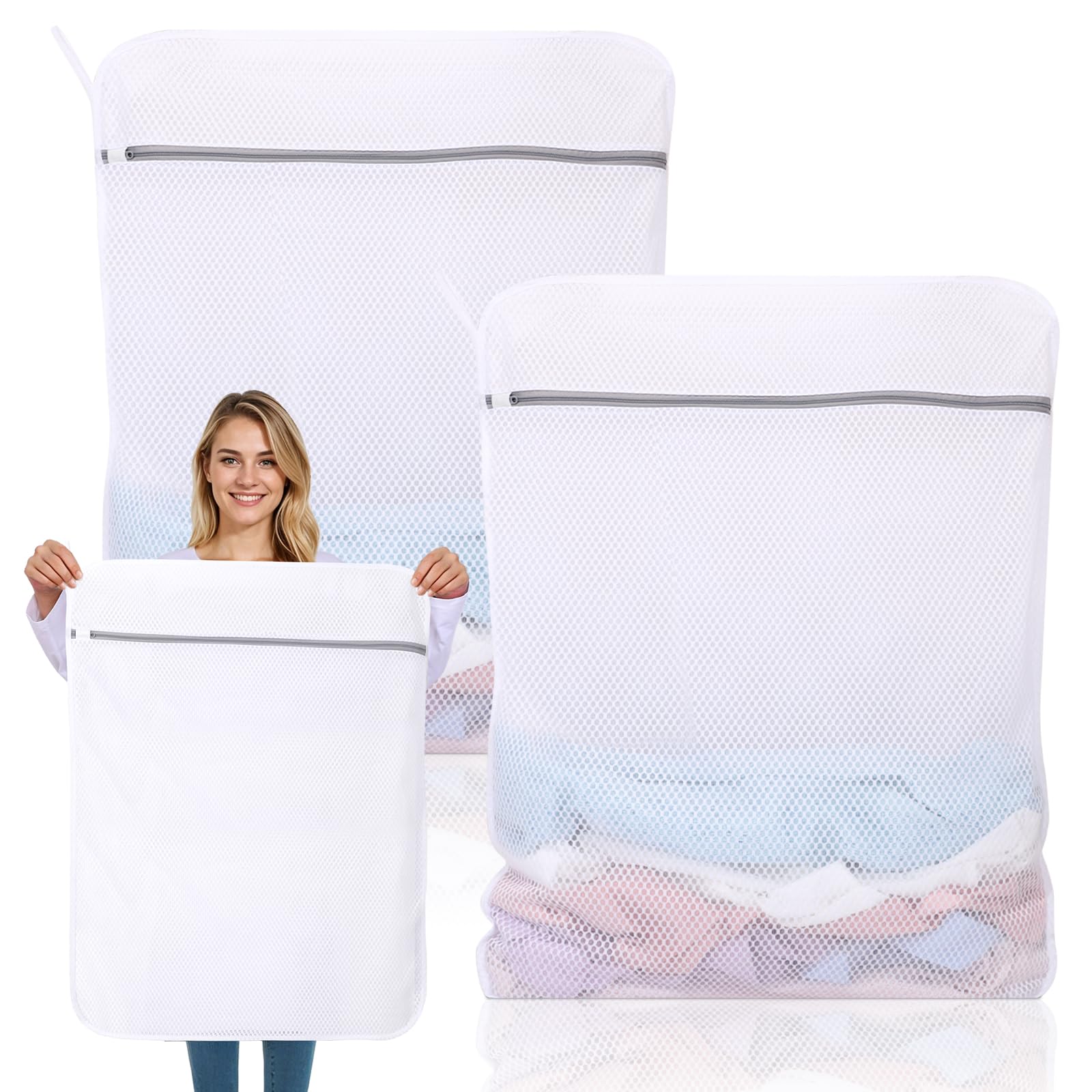 Dntorx 2 Pack XX-Large Mesh Laundry Bags for Delicates, 24 x 32 Inches Reusable Laundry Bag Durable Wash Bags for Washing Machine for College, Family, Travel, Storage