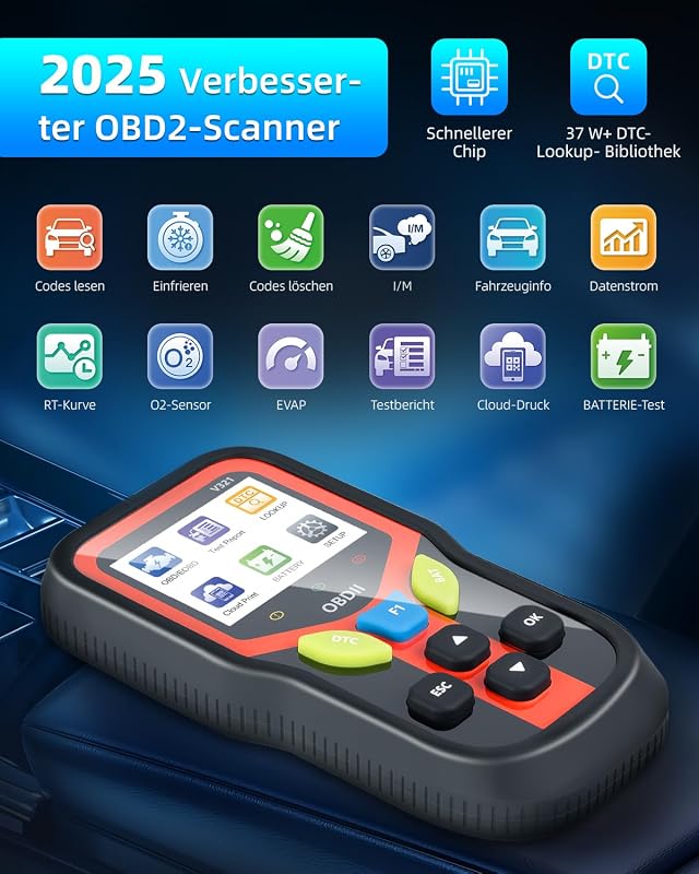 OBD2 Diagnosegerät, Diagnosegerät Auto, Auslesegerät Auto für Alle Fahrzeuge seit 1996 & Newer (Schwarz)