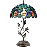 HWDFEI Tiffany Table Lamp, Stained Glass Style Desk Lamp, 12X12X19 Inch,Bedside Reading Light, Metal Leaf Base（Brown Crystal 