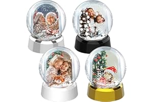 BeapTcely 4 Pack Christmas Photo Snow Globe DIY Liquid Photo Frame Craft Floating Water Frame Tabletop Display Snow Globes for Family Friends Christmas Thanksgiving Gifts (Black, White, Silver, Gold)