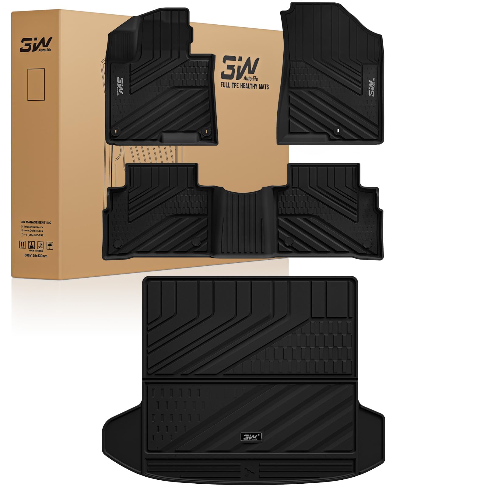 Photo 1 of 3W Floor Mats & Cargo Liner (with Subwoofer) Fit Kia Sportage (Not Fit Hybrid or PHEV) 2023-2025 2026 TPE All Weather Custom Fit Floor Liner for Kia Sportage Full Set Car Mats, Black