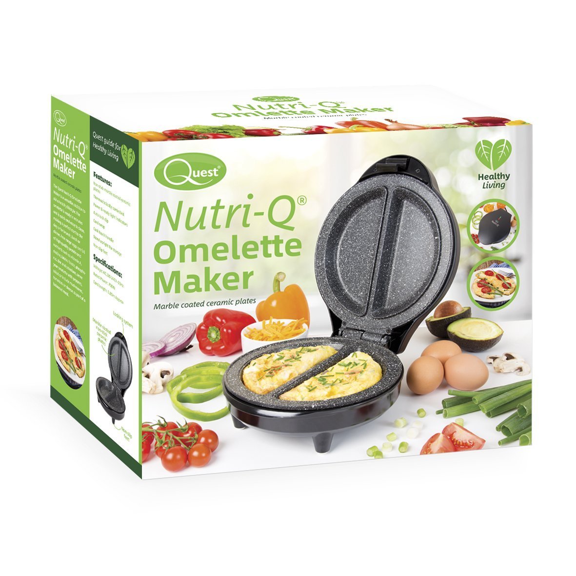 Quest Healthy Eating Omelette Maker/Non-Stick Marble Coated Ceramic Plates/Easy Clean/Automatic Temperature Control/Cool Touch Handle (35650)