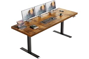 OffiGo Electric Standing Desk with 3-Piece Board, 71 Inch Height Adjustable Large Desk with Power Outlets, Sit Stand Table, Writing Computer Desk for Home, Office, Workstation, Rustic Brown