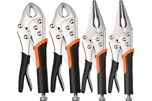 NOEAIKE 4-Pack Locking Pliers,Vice Grips Pliers Set 2PCS 10"Curved Jaw,2PCS 9-1/2" Needle Nose Vise Grips for welding,Metal Bending,Woodworking,Ergonomic Handle
