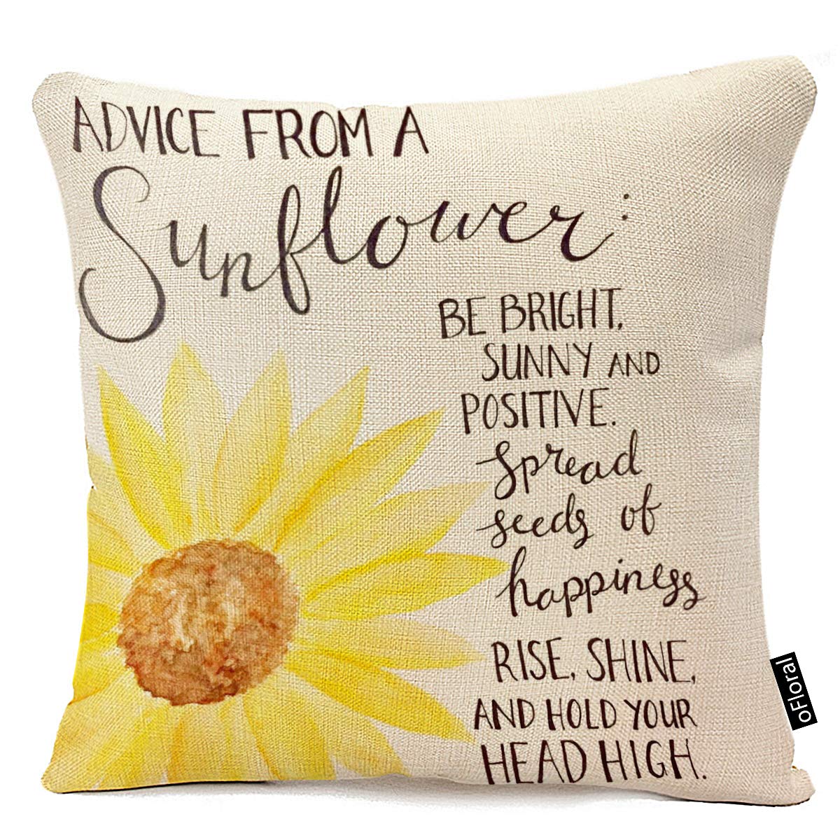 oFloral Decorative Advice from A Sunflower Print Throw Pillow Cases for Sofa Bedroom Pillow Covers Gift Household Pillowcase 18" X 18" (Only Pillowcase)