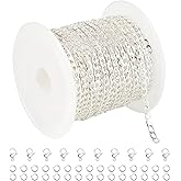 UMAOKANG 16.4 Feet Silver Cuban Chains for Jewelry Making Silver Plated Brass Necklace Chain on Spool with Jump Rings and Lobster Clasps