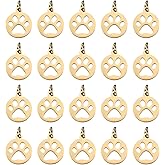 PATIKIL Dog Paw Print Charms 3mm, 20 Pcs Round Cat Dog Paw Pendant Cute Hollow Pet Animal Footprint Pendants Keychain Charm for DIY Jewelry Making Necklace Bracelet, Gold