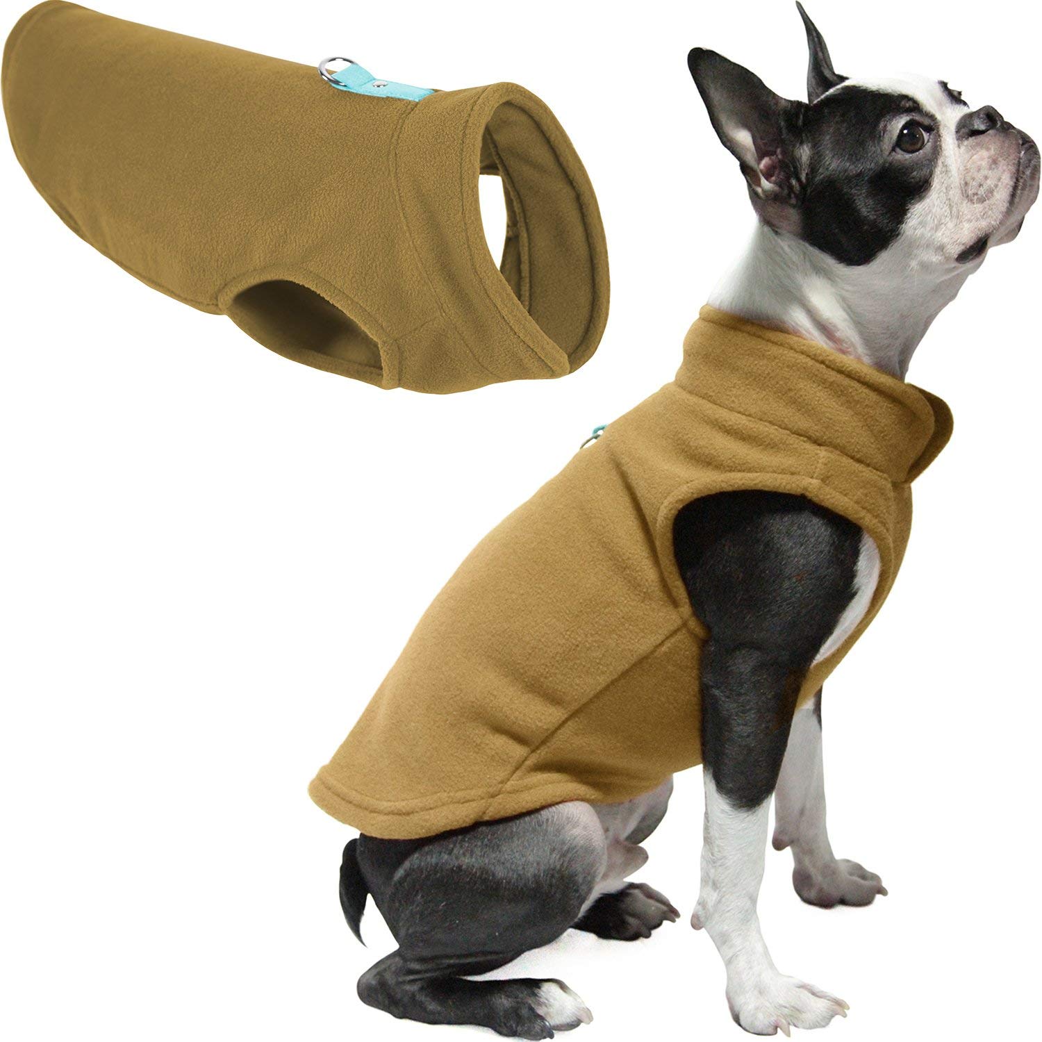 Gooby Fleece Vest Dog Sweater - Clay, Large - Warm Pullover Fleece Dog Jacket with O-Ring Leash - Winter Small Dog Sweater Coat - Cold Weather Dog Clothes for Small Dogs Boy or Girl