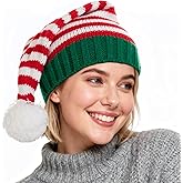 OCTEEN Striped Knitted Santa Hat Red Christmas Cap Xmas Party Beanie Hats For Adults Women Men