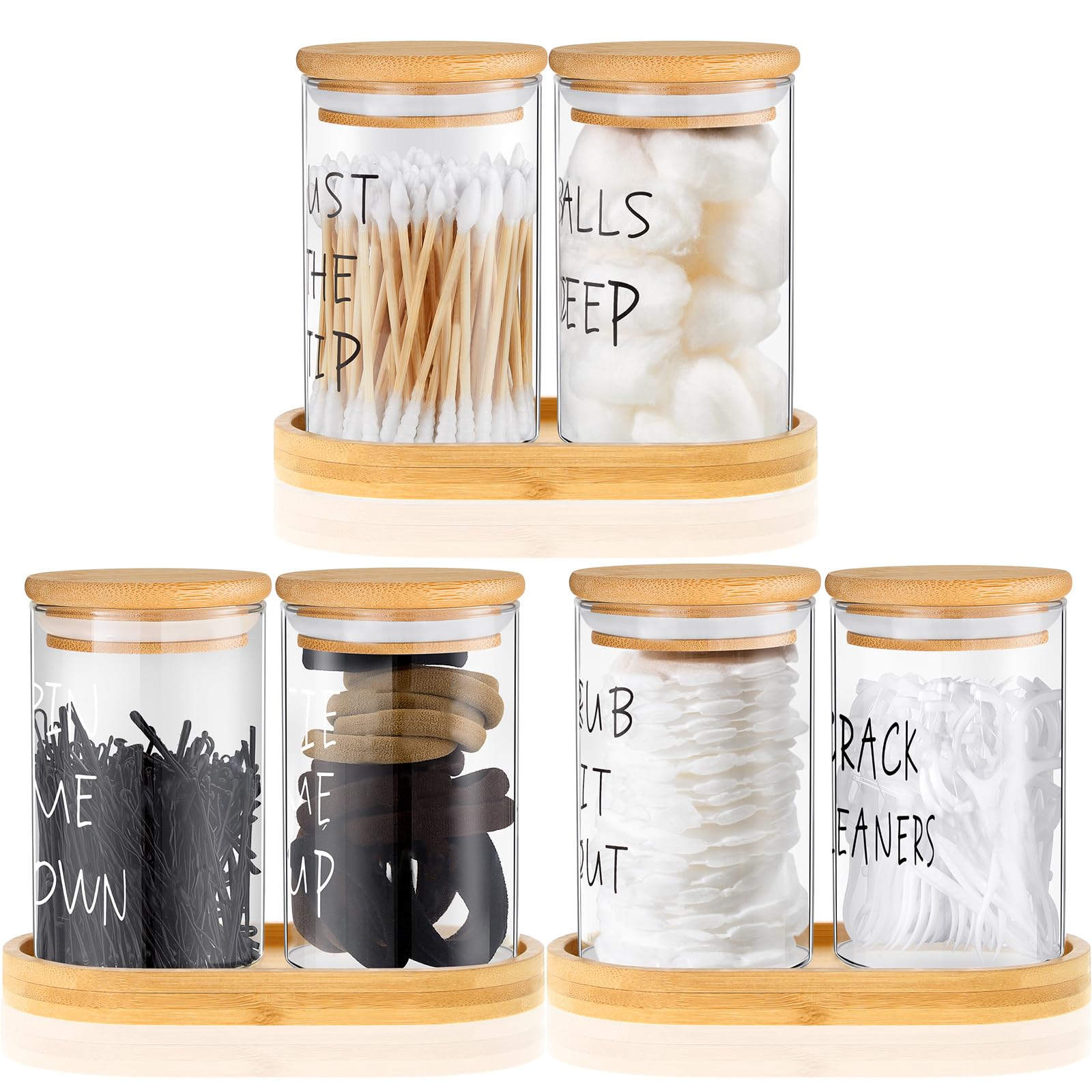 Photo 1 of ***MISSING ONE HOLDER**
Tessco 6 Pcs Cotton Ball Holder Apothecary Jars with Lids Glass 3 Pcs Bamboo Tray Oval Plate Bathroom Decor Clear Cotton Ball Holder Bathroom Organizer Countertop Bathroom Storage Containers
