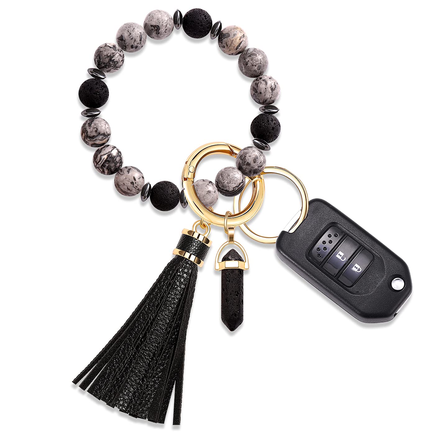 Key Ring BraceletStone Beaded Wristlet Keychain BraceletTassel Wrist