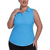 MoFiz Women's Plus Size Sleeveless Golf Polo Shirt Racerback V-Neck Oversized Golf Tops Summer Workout Collared Tennis Tops