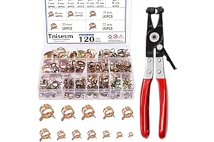 Tnisesm 121Pcs 6-22mm Spring Hose Clamp Assortment Kits with Swivel Flat Band Fuel Hose Clamp Plier, Silicone Vacuum Hose Act