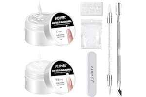 AIJIMEI Solid Builder Gel Kit - Non-Stick Hand Nail Builder Gel - Nail Extension for Home Use - White & Clear (15ml/0.5oz)