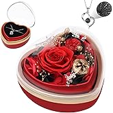 Casaido Preserved Real Rose with I Love You Necklace in Heart Shaped Box, Valentines Day Gift for Her, Red Eternal Flower Christmas Mothers Day Birthday Gifts for Women Mom Wife Girlfriend Grandma