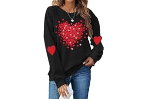 YALUCOR Women Valentine's Sweatshirt Love Heart Print Pullover Tops Casual Cute Valentines day Gift Long Sleeve Sweatshirt