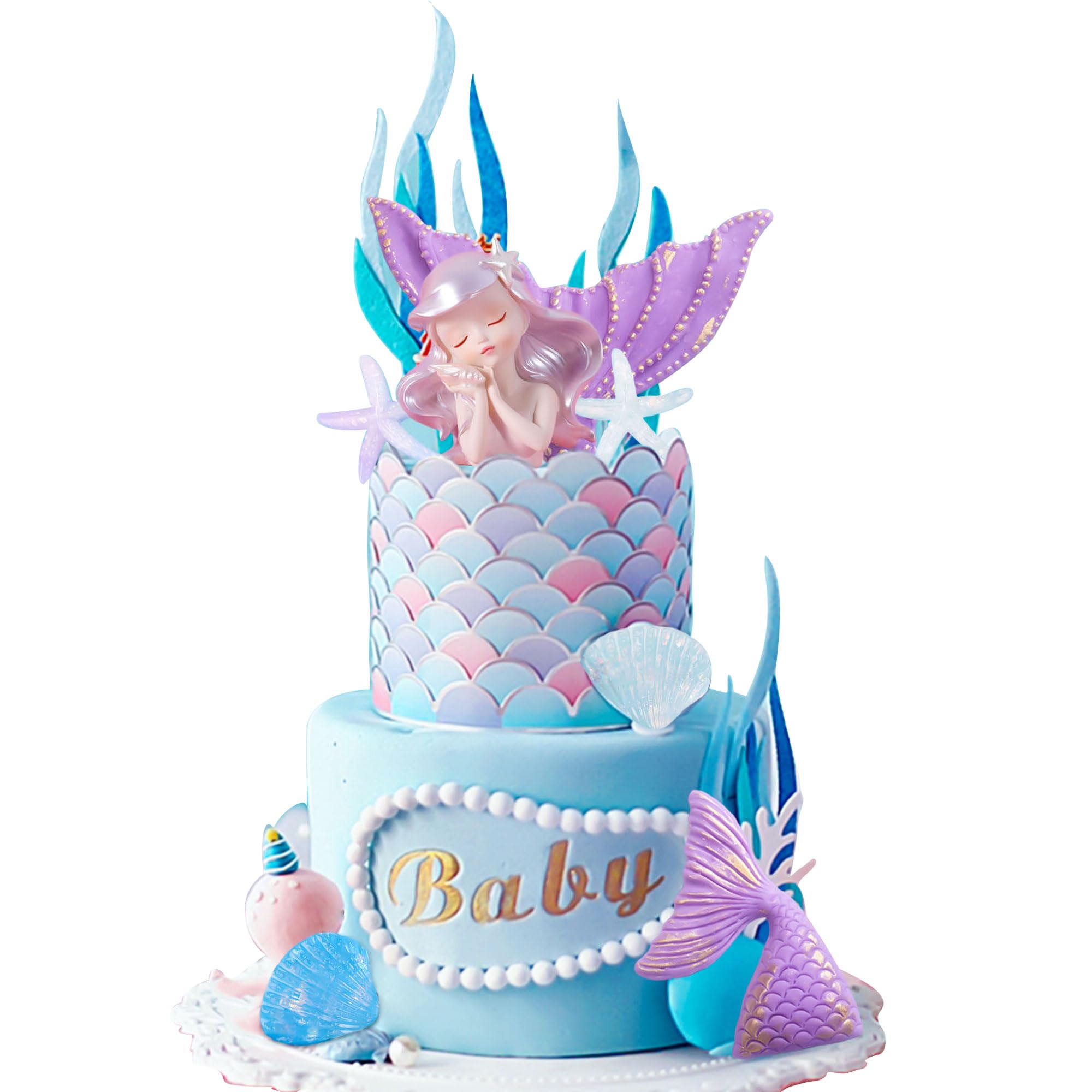 LaVenty Purple Little Mermaid Cake Decoration - Under the Sea Seashell & Sea Star Toppers