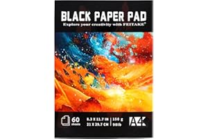 FEITAKE Black Paper Pad Sketchbook -120 Pages(60 Sheets) in A4 Sizes / 150GSM(90lbs) Heavyweight Art Drawing Notebook for Metallic Markers,Gel Pens, Colored Pencils etc Gift for Kids Students Artists