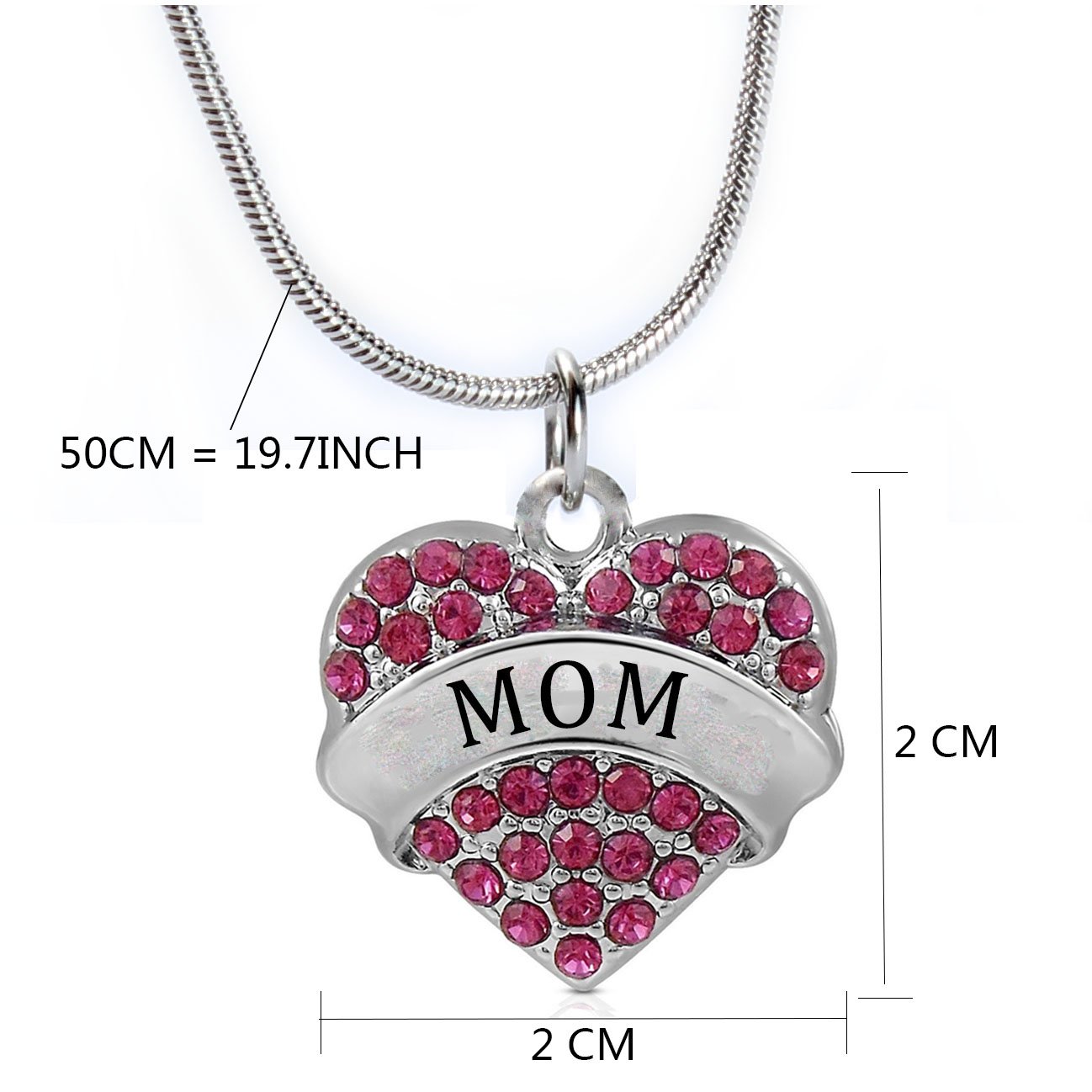 Mom Mother Gifts Heart Pendant Necklace Women - Red Crystal Silver Jewelry