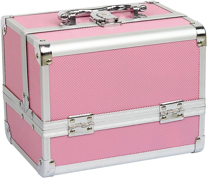 HBF Professional Make Up Case Cosmetic Box, (20.5 * 15.5 * 16.2cm) Romantic Pink Beauty Case for Salon/Beauty Studio/Makeup Artist/Nail Technician