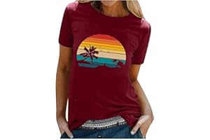 GOFLIC Short Sleeve Shirts for Women Summer Crew Neck Tops Dressy Floral Graphic Tee Casual Loose Fit Workout T Shirts