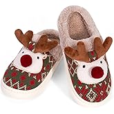 Bigzagger Christmas Slippers for Womens Mens, Christmas Womens House Slippers with Cute Christmas Tree Santa, Fuzzy Lightweight Slippers for Indoor Outdoor