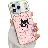 Heaofei Cute Case for iPhone 17 Pro Case for Women Girls Boys [ Compatible with Magsafe ] Iridescent and Black Cats Cat Pattern Design, Kawaii Colorful Animal Soft Bumper Protective Phone Cover