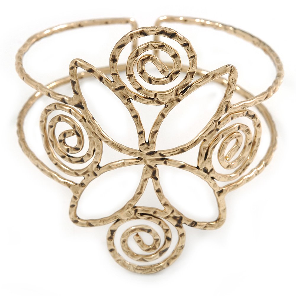Avalaya Egyptian Style Twirl Upper Arm, Armlet Bracelet/Hammered/Antique Gold Tone Metal/Adjustable