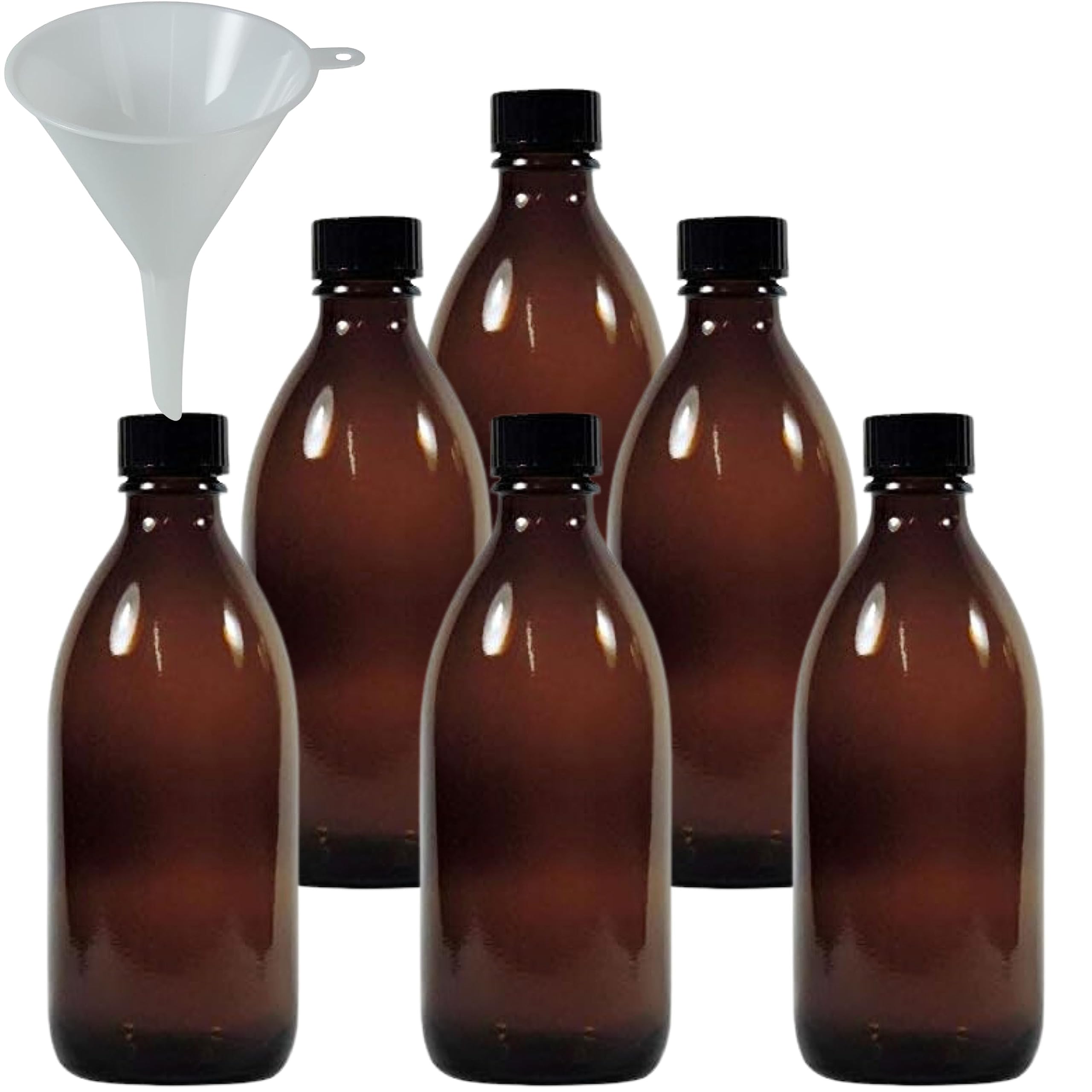 mikken 6 x brown medicine bottles, 200 ml, pharmacy bottle, laboratory bottle, made in Germany and BPA-free, including filling funnel, glass, 6 x