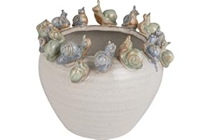 Creative Co-Op Stoneware Planter with 3D Snails on Rim in Reactive Speckled Glaze, Blue, Green, and Cream Finish