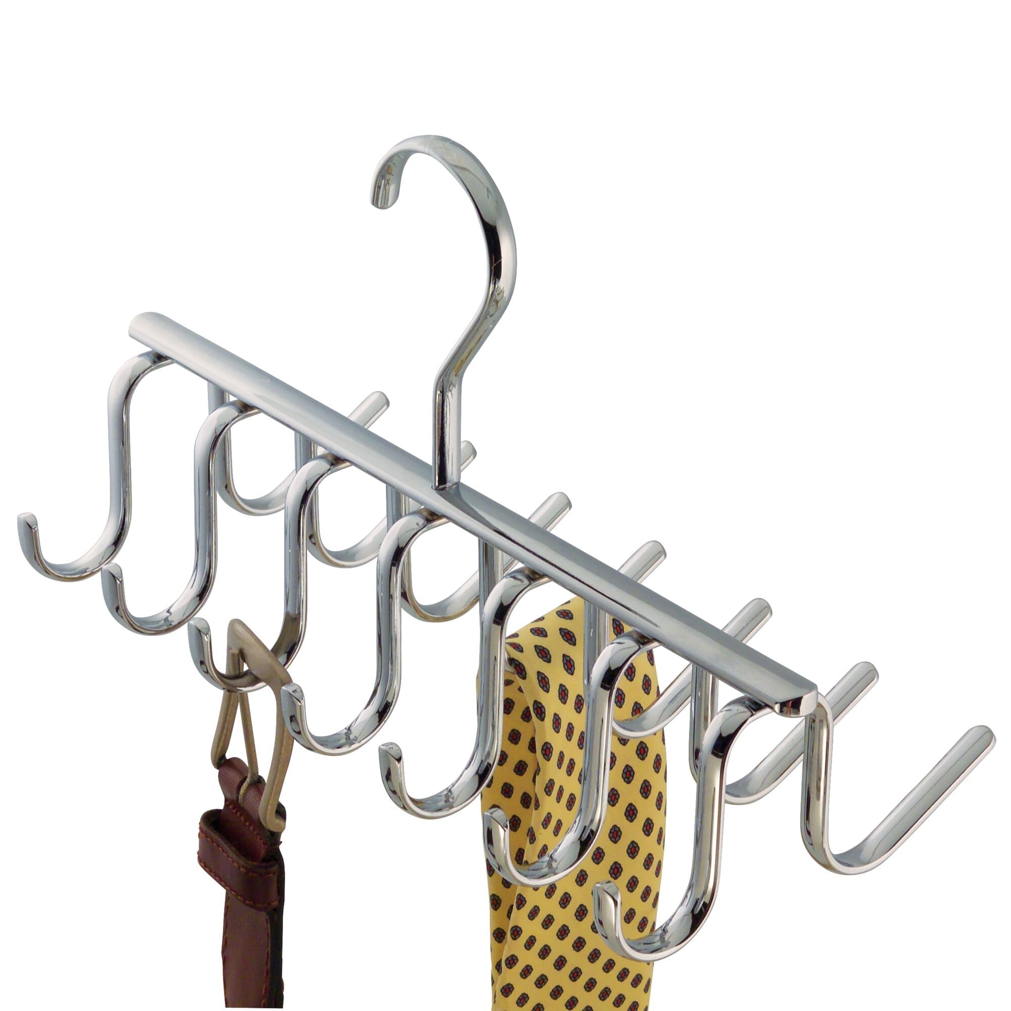 iDesign Axis Tie Rack, Metal Tie and Belt Hanger with 14 Storage Hooks, Chrome Coloured