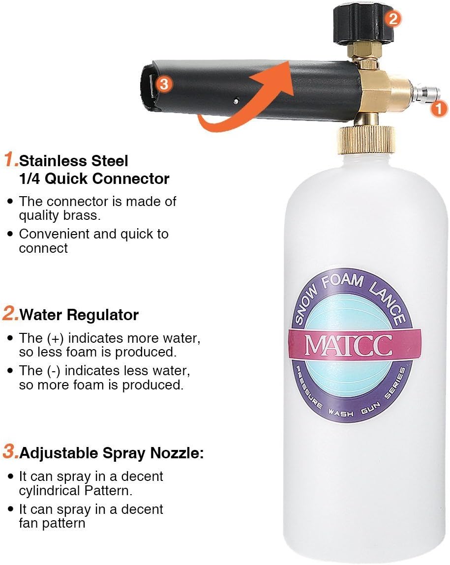MATCC Foam Cannon Gun 3000 PSI High Pressure Washer Foam Wash Gun Car Washer Gun with M22-14mm Thread: Automotive