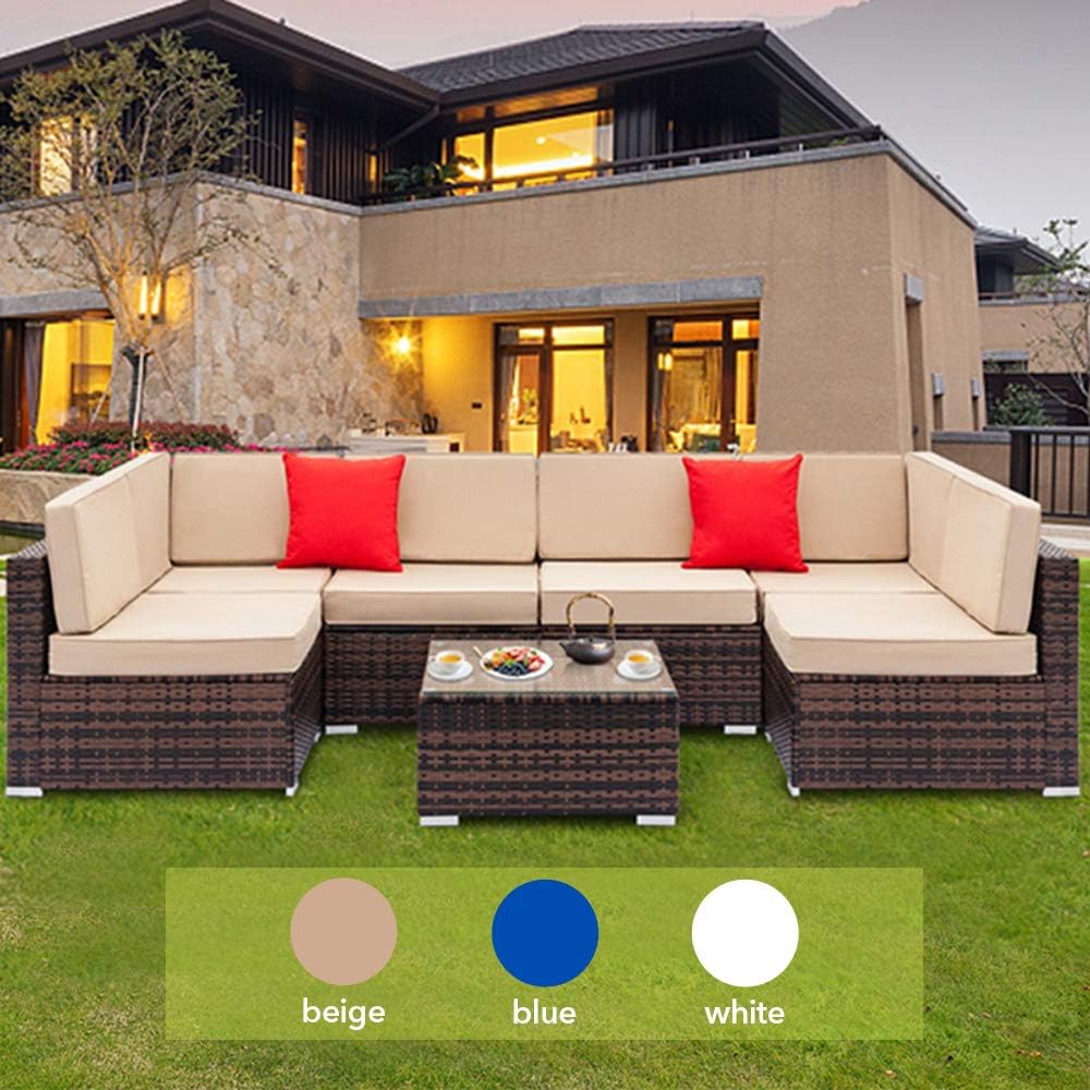 Best 6 piece outdoor patio rattan wicker sofa sectional conversation furniture set