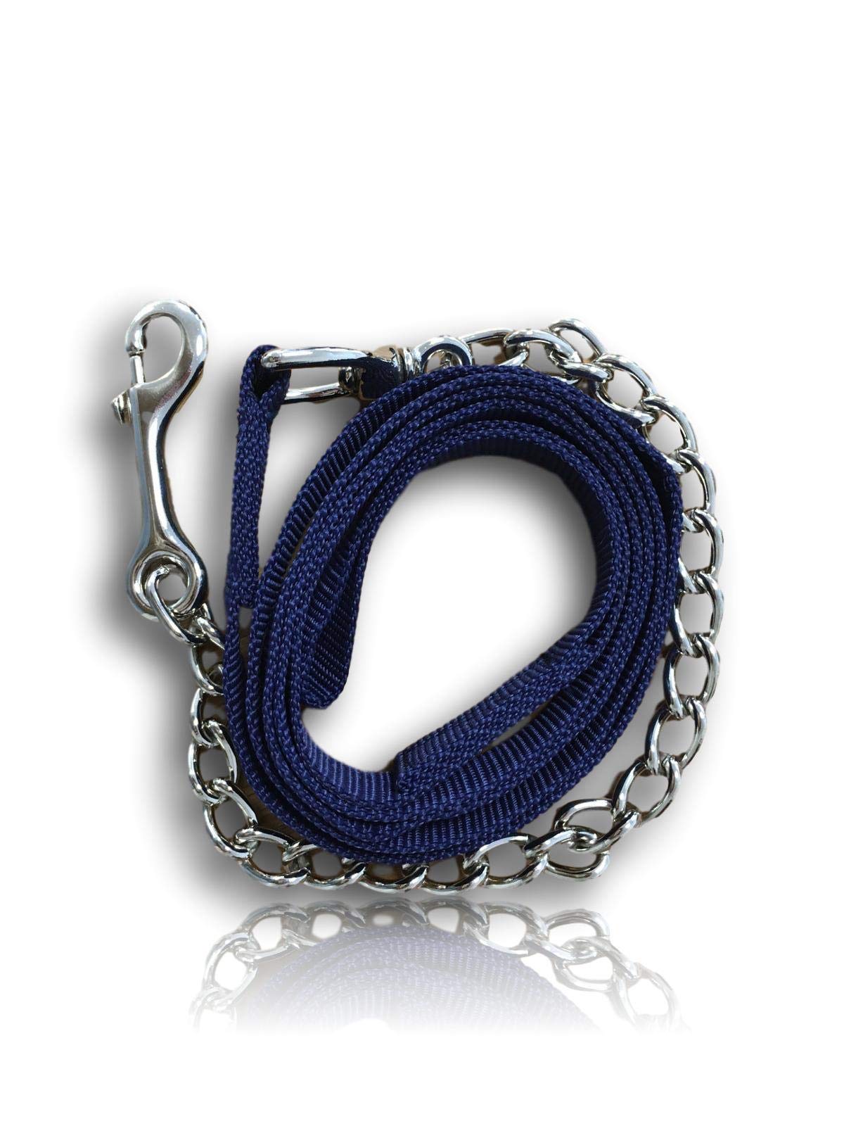 Bosco Dog Lead with Metal Chain | for Dog Training | Nylon Handle | Bite-Proof | Suitable for Large, Medium & Small Dogs | Length 2.10 m (Dark Blue)