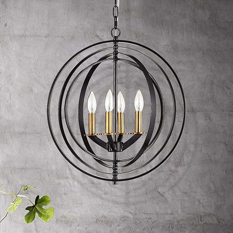 Tzoe Industrial Sphere Foyer Lighting 4 Light Vintage Adjustable