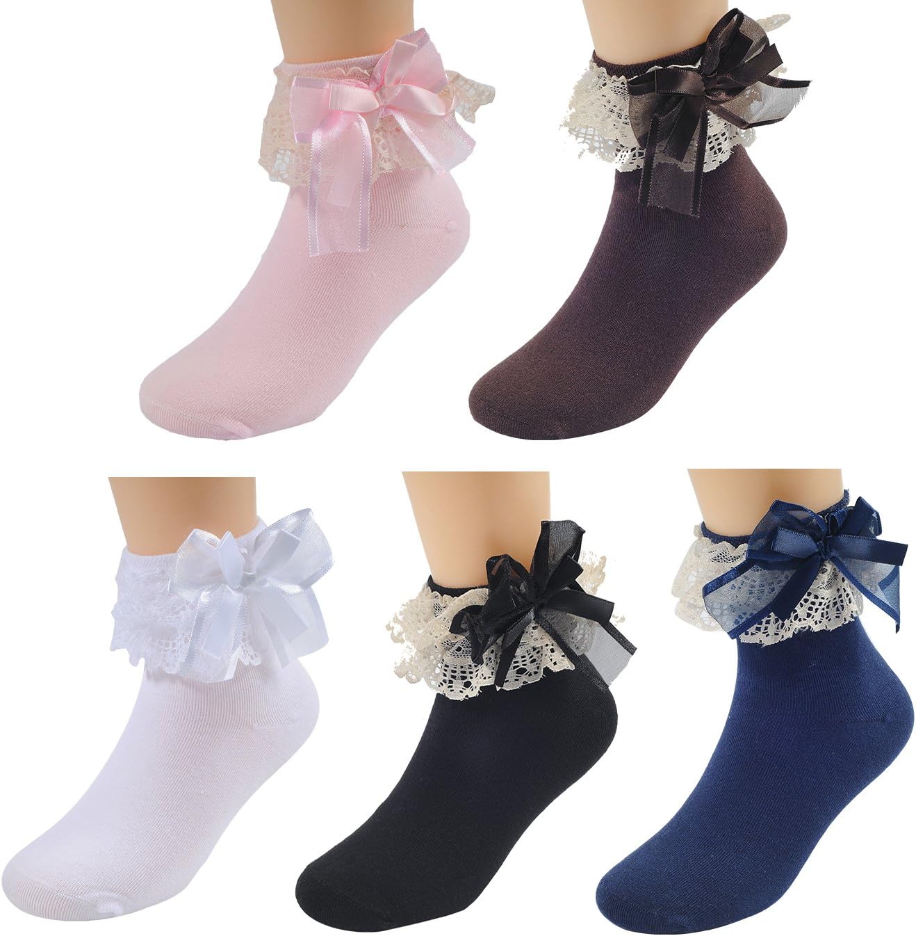 WEILAI SOCKS Girls Cute Princess Style Lace Top Dress Socks With Bowknot