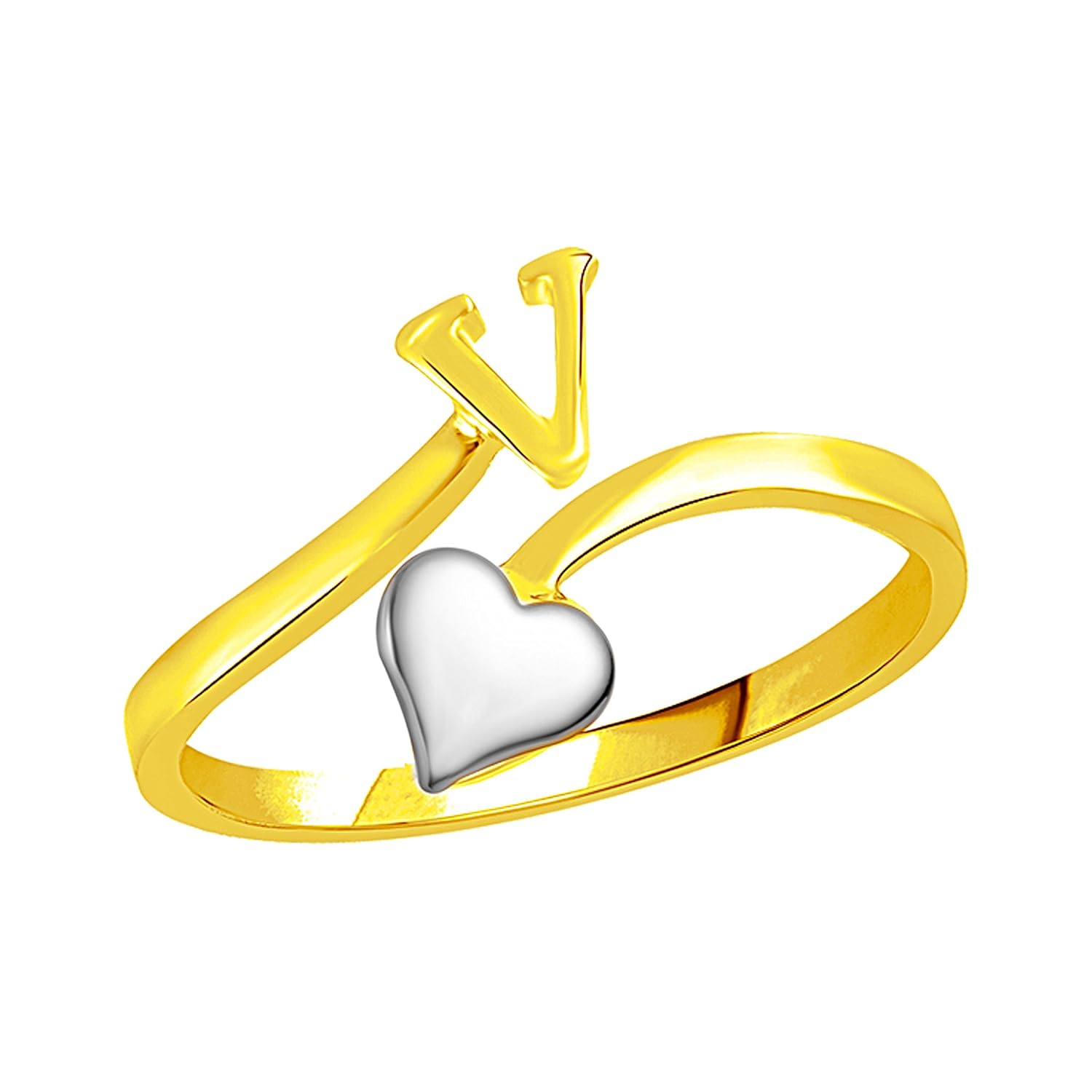 Buy Vidhi Jewels Gold Plated Alphabet Initial V With Heart Alloy Brass Finger Ring For Women And Girls Vfr516g At Amazon In
