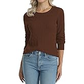 QUALFORT Womens 100% Cotton Cable Knit Sweater Lightweight Crewneck or V Neck 2026
