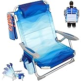 #WEJOY Beach Chair for Adults, Reclining Adjustable Position, Lay Flat Lightweight Folding Portable Aluminum Chair with Backpack Straps,Padded headrest, Heavy Duty 400 lbs Lawn Chair for Beach, Sand