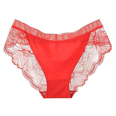 Bibao Damen Spitze Bikini Slip Trim Unterwäsche Panty, Free Size, rot, 43453